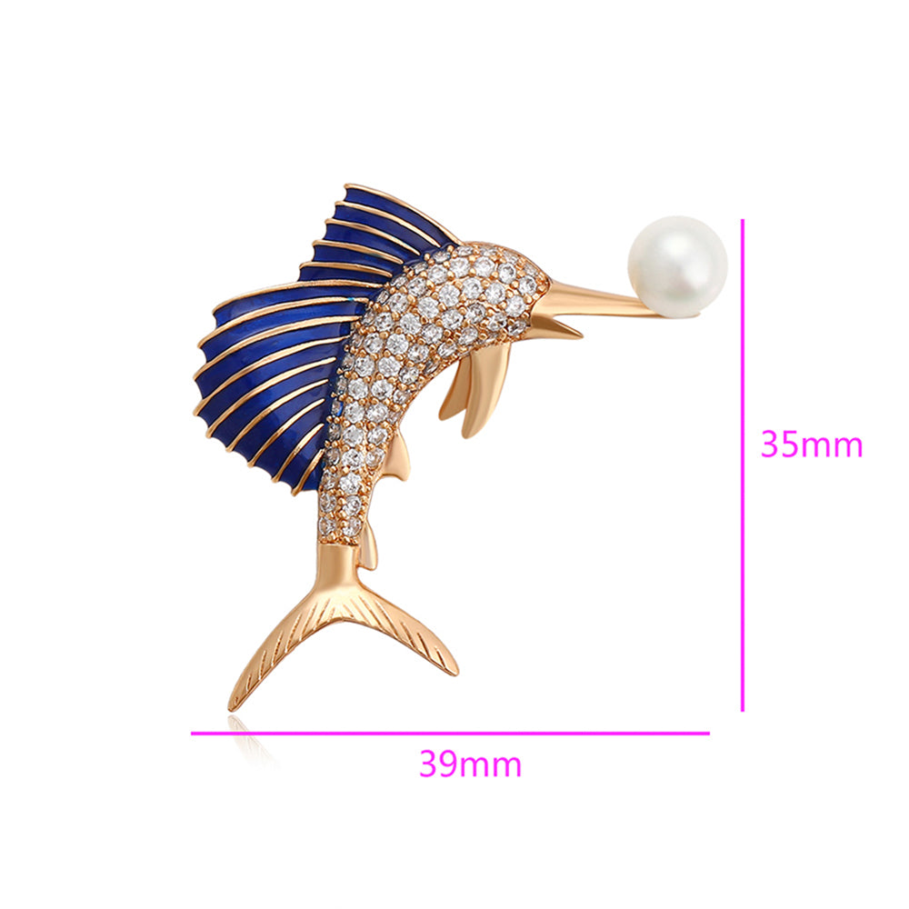 Broche de Aleación Bañado en Oro con Cristal Emporia® Blanco y Perla de cristal