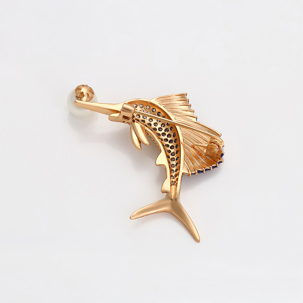 Broche de Aleación Bañado en Oro con Cristal Emporia® Blanco y Perla de cristal