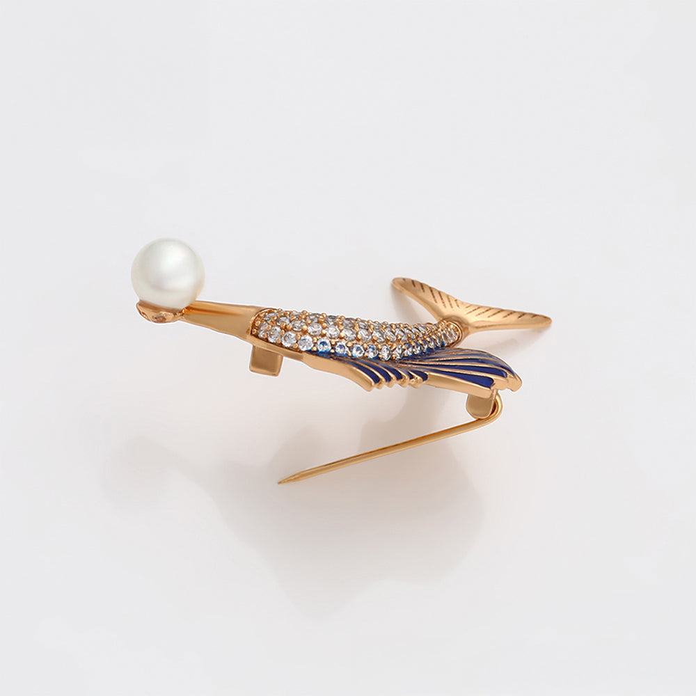 Broche de Aleación Bañado en Oro con Cristal Emporia® Blanco y Perla de cristal