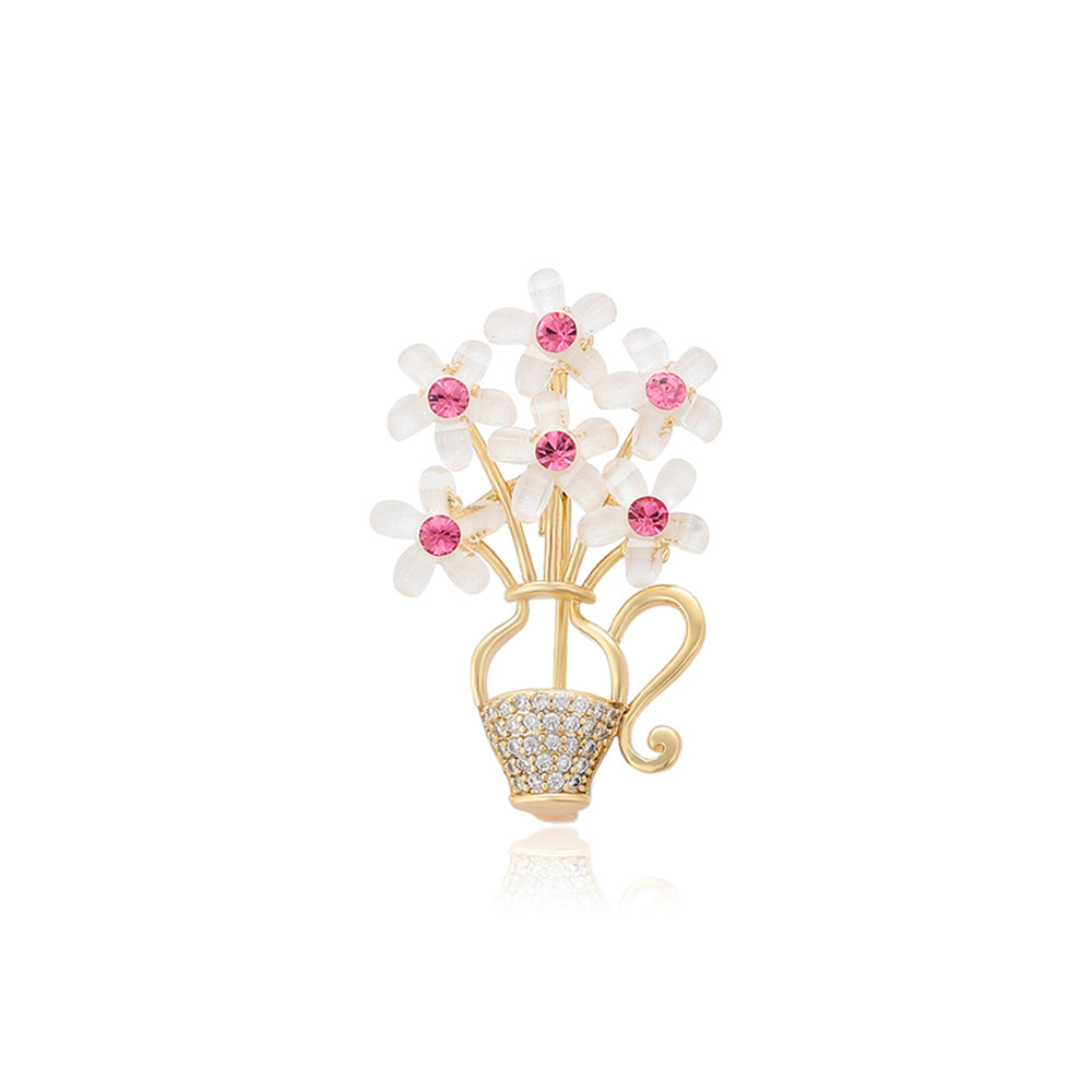 Broche de Aleación Bañado en Oro con Cristal Emporia® Rosa y Cristal Emporia® Blanco 1 
