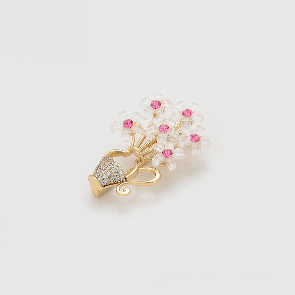 Broche de Aleación Bañado en Oro con Cristal Emporia® Rosa y Cristal Emporia® Blanco