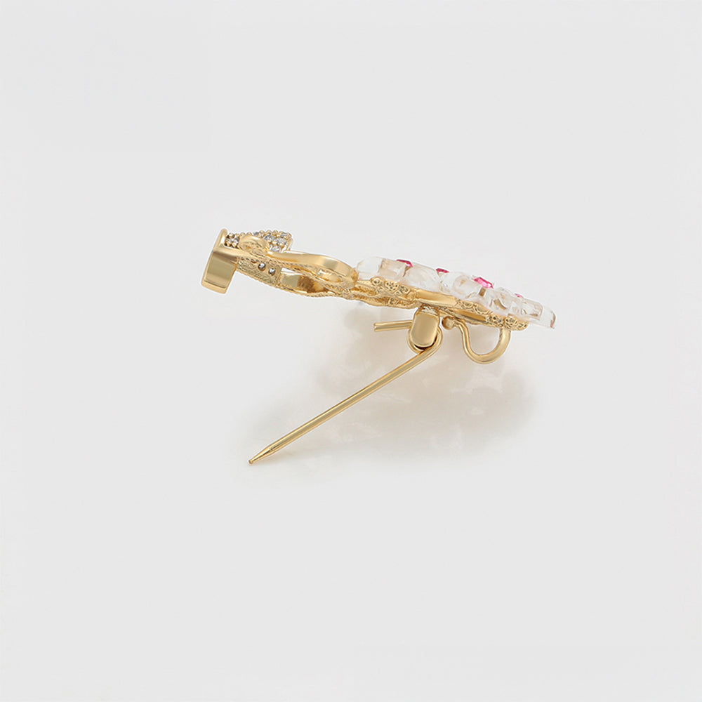 Broche de Aleación Bañado en Oro con Cristal Emporia® Rosa y Cristal Emporia® Blanco 6 