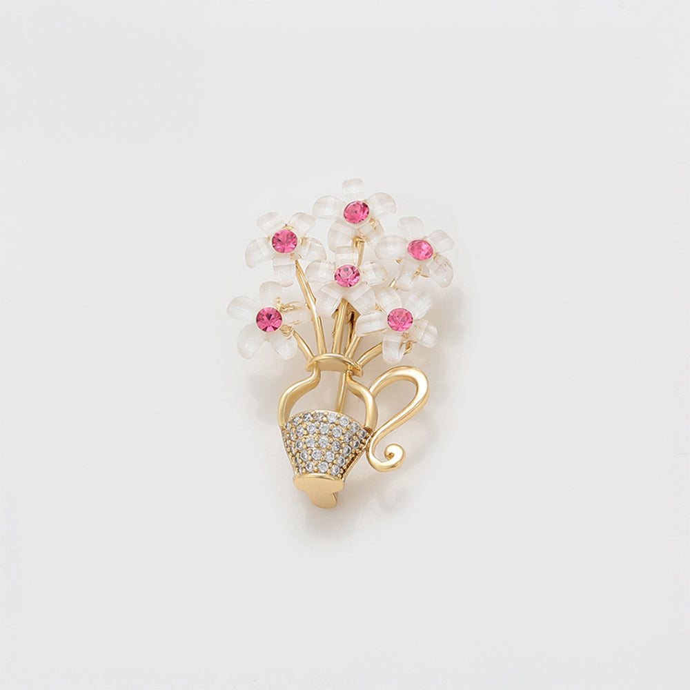 Broche de Aleación Bañado en Oro con Cristal Emporia® Rosa y Cristal Emporia® Blanco 7 