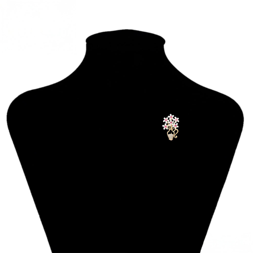 Broche de Aleación Bañado en Oro con Cristal Emporia® Rosa y Cristal Emporia® Blanco 8 