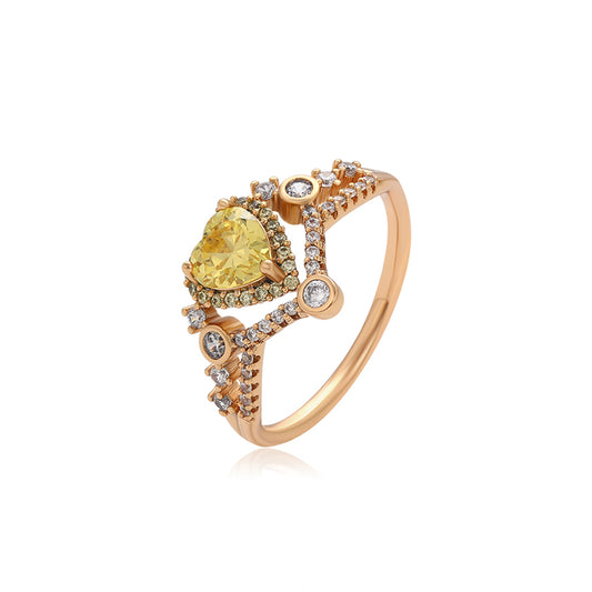 Anillo de Aleación Bañado en Oro con Cristal Emporia® Amarillo y Cristal Emporia® Blanco