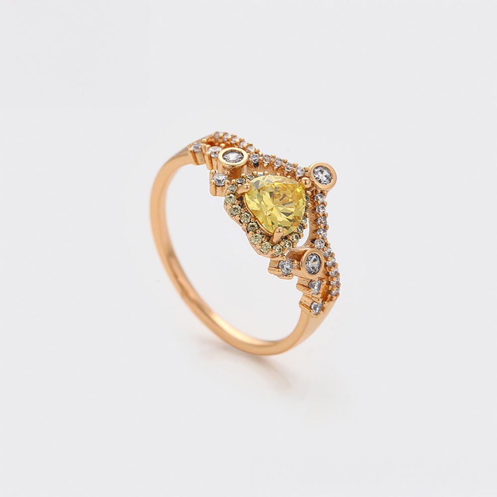 Anillo de Aleación Bañado en Oro con Cristal Emporia® Amarillo y Cristal Emporia® Blanco 4 