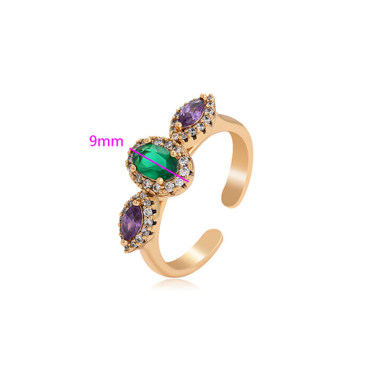 Anillo de Aleación Bañado en Oro con Cristal Emporia® Púrpura y Cristal Emporia® Verde