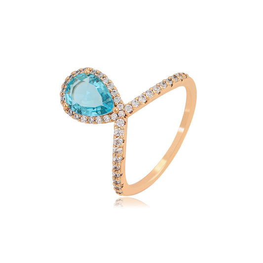 Anillo de Aleación Bañado en Oro con Cristal Emporia® Azul y Cristal Emporia® Blanco