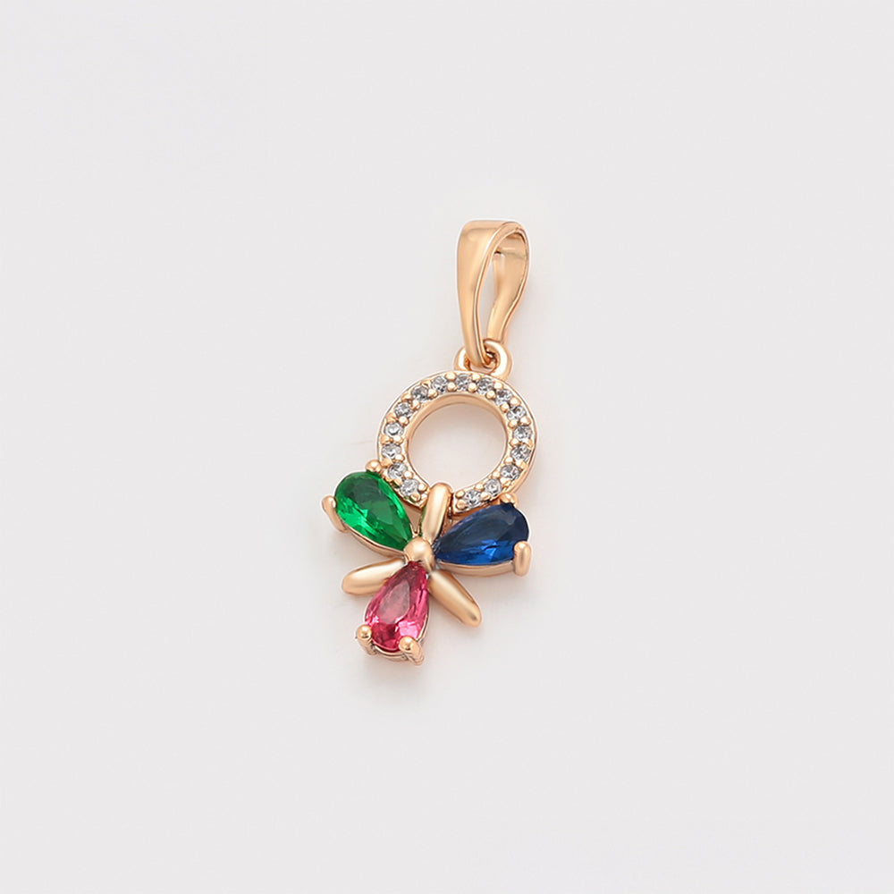 Conjunto de Aleación Bañado en Oro con Cristal Emporia® Rojo y Cristal Emporia® Verde ( Pendientes +Colgante ) 3 