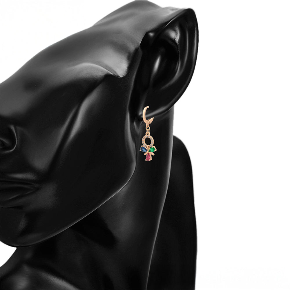 Conjunto de Aleación Bañado en Oro con Cristal Emporia® Rojo y Cristal Emporia® Verde ( Pendientes +Colgante ) 4 