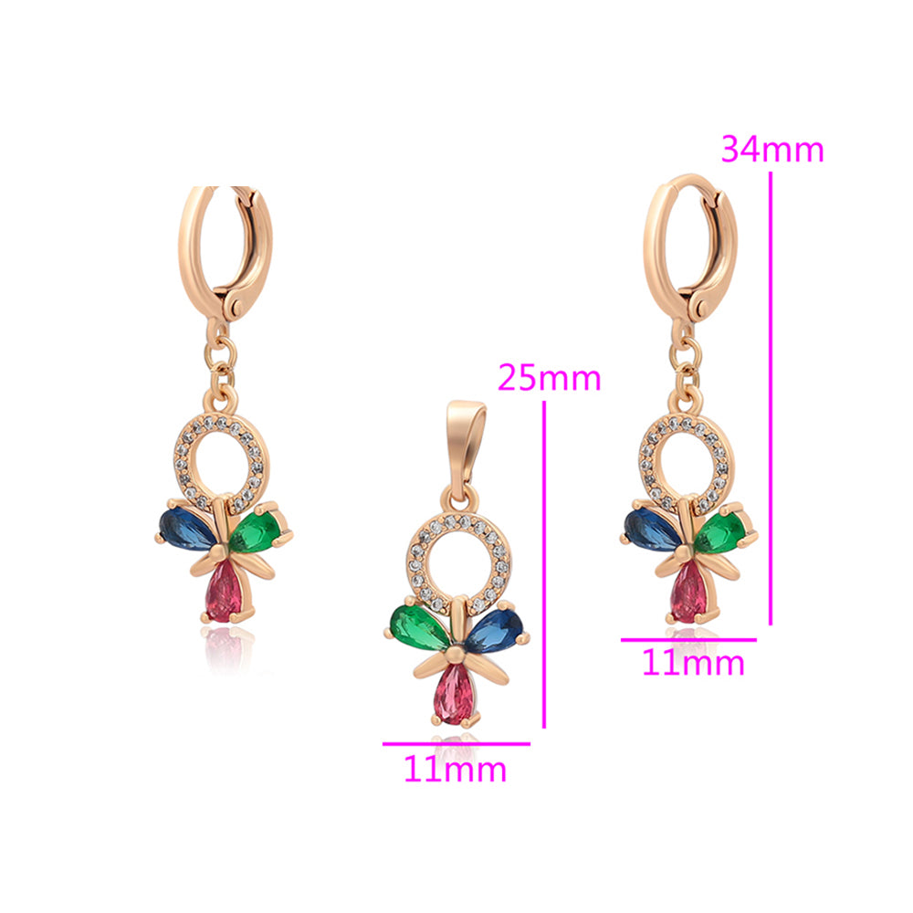 Conjunto de Aleación Bañado en Oro con Cristal Emporia® Rojo y Cristal Emporia® Verde ( Pendientes +Colgante ) 6 