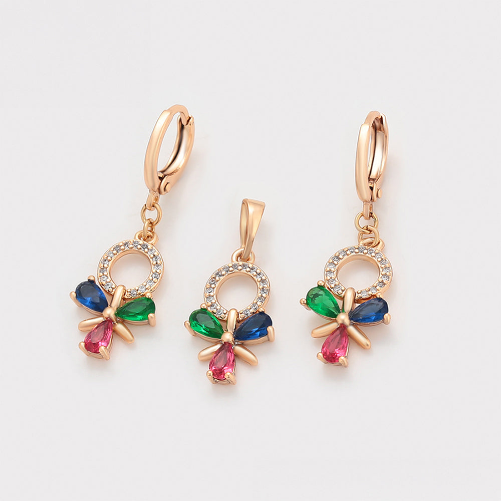 Conjunto de Aleación Bañado en Oro con Cristal Emporia® Rojo y Cristal Emporia® Verde ( Pendientes +Colgante ) 1 