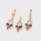 Conjunto de Aleación Bañado en Oro con Cristal Emporia® Rojo y Cristal Emporia® Verde ( Pendientes +Colgante )