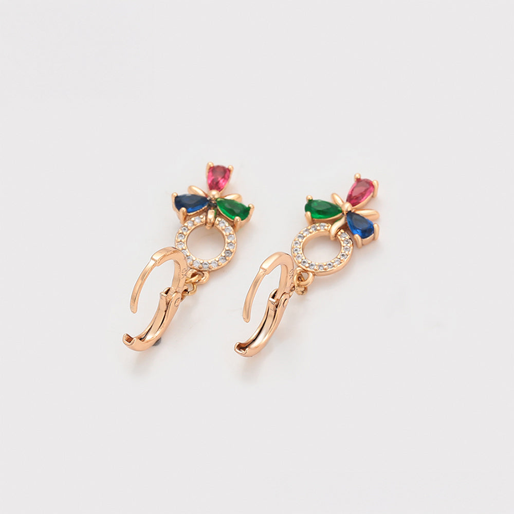 Conjunto de Aleación Bañado en Oro con Cristal Emporia® Rojo y Cristal Emporia® Verde ( Pendientes +Colgante ) 9 