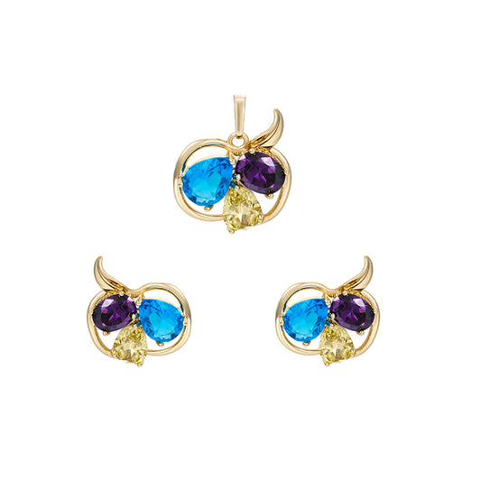 Conjunto de Aleación Bañado en Oro con Cristal Emporia® Azul y Cristal Emporia® Blanco ( Pendientes +Colgante )