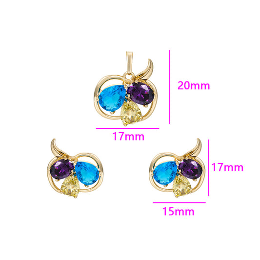 Conjunto de Aleación Bañado en Oro con Cristal Emporia® Azul y Cristal Emporia® Blanco ( Pendientes +Colgante )