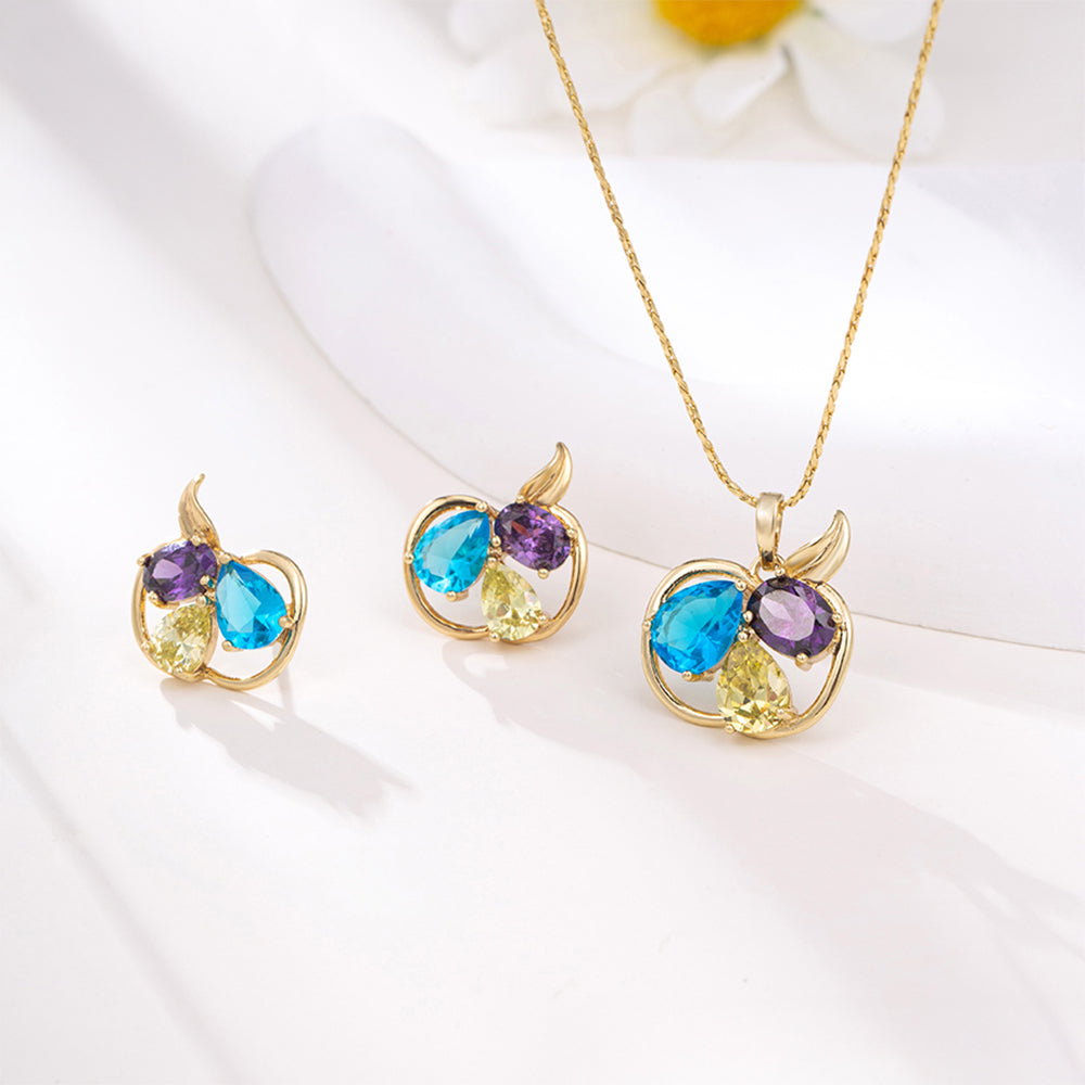 Conjunto de Aleación Bañado en Oro con Cristal Emporia® Azul y Cristal Emporia® Blanco ( Pendientes +Colgante ) 3 