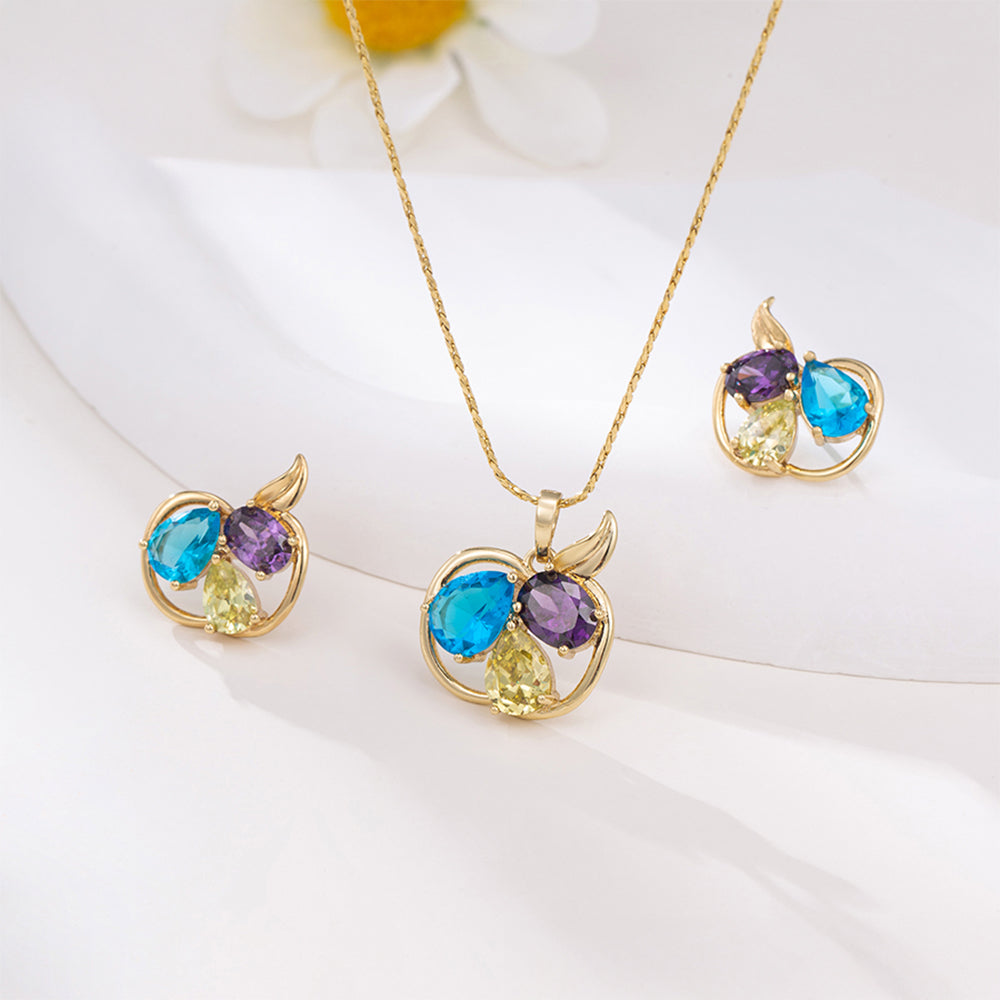 Conjunto de Aleación Bañado en Oro con Cristal Emporia® Azul y Cristal Emporia® Blanco ( Pendientes +Colgante ) 4 