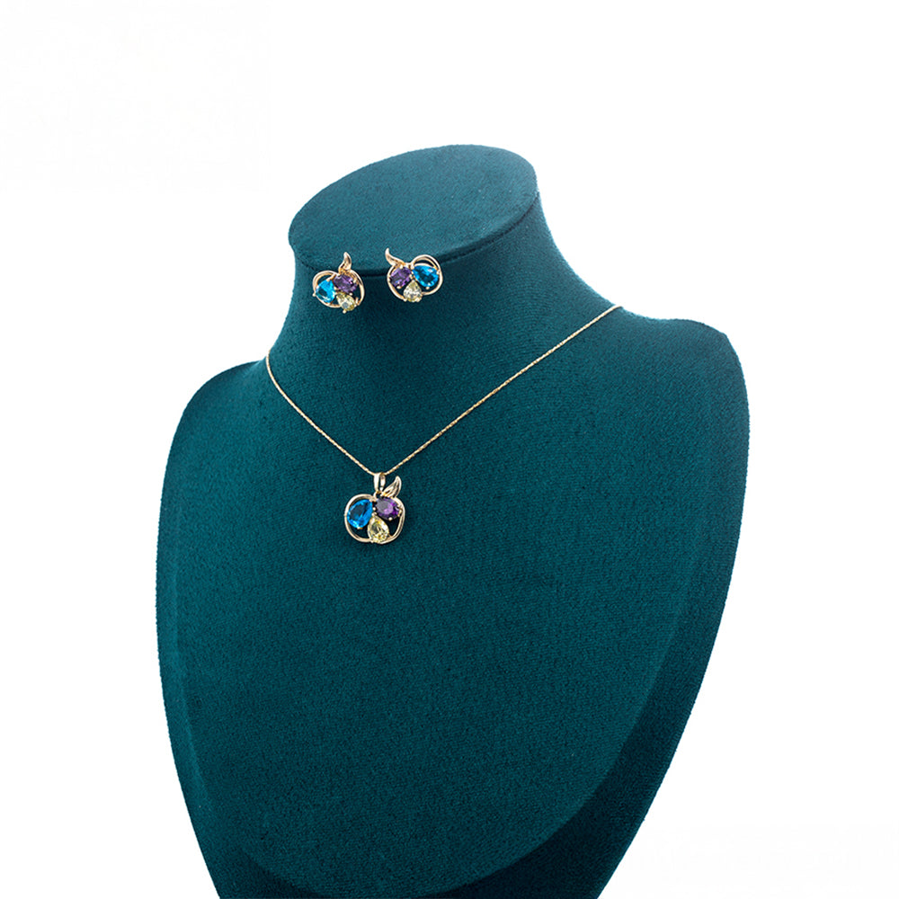 Conjunto de Aleación Bañado en Oro con Cristal Emporia® Azul y Cristal Emporia® Blanco ( Pendientes +Colgante ) 9 