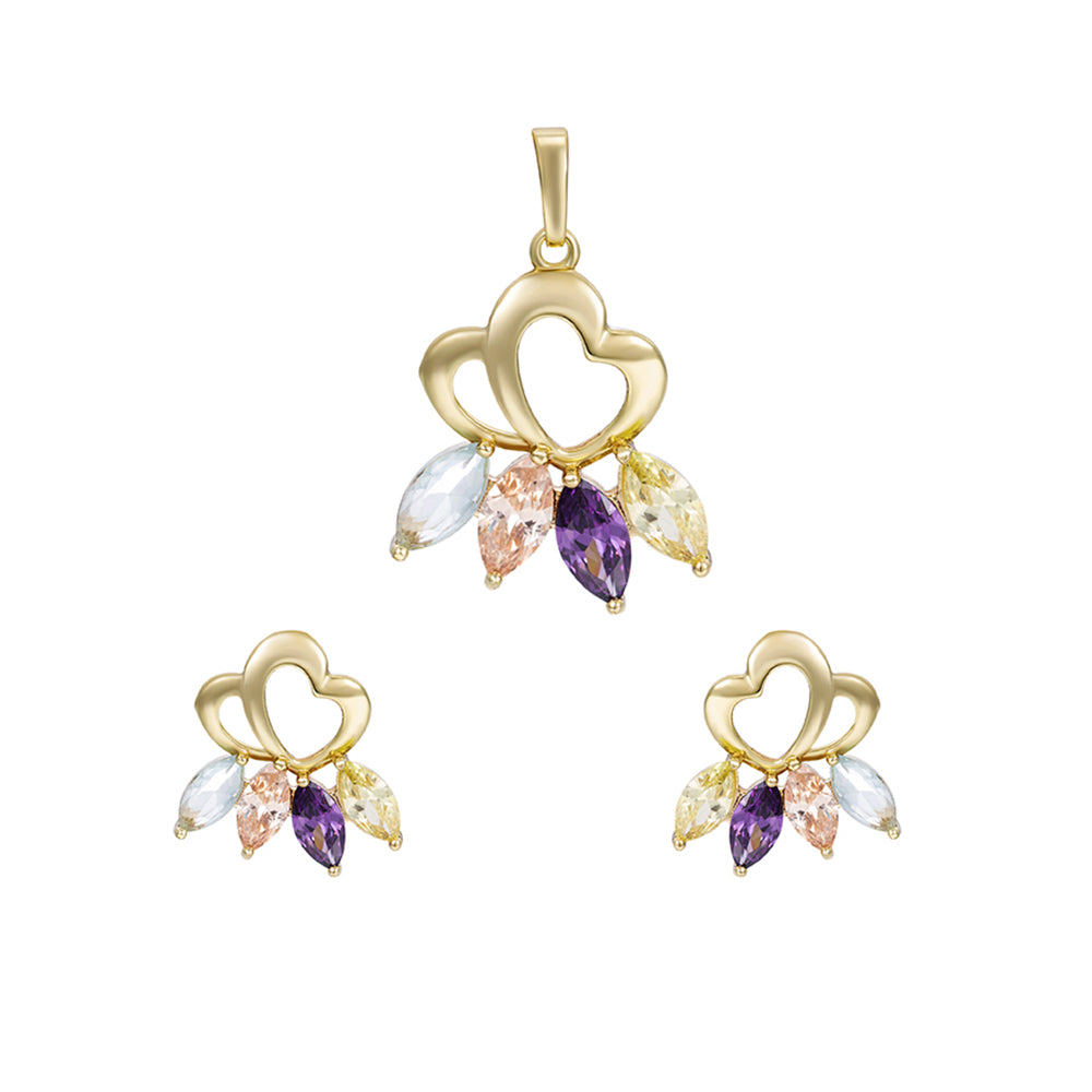 Conjunto de Aleación Bañado en Oro con Cristal Emporia® Púrpura y Cristal Emporia® Blanco ( Pendientes +Colgante )
