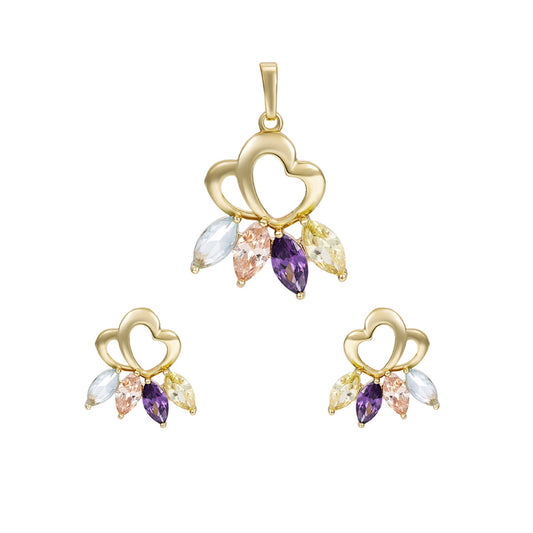 Conjunto de Aleación Bañado en Oro con Cristal Emporia® Púrpura y Cristal Emporia® Blanco ( Pendientes +Colgante )