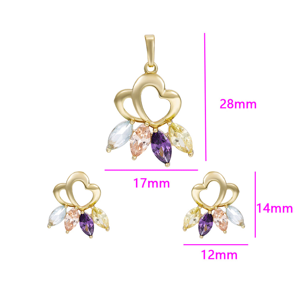 Conjunto de Aleación Bañado en Oro con Cristal Emporia® Púrpura y Cristal Emporia® Blanco ( Pendientes +Colgante ) 3 