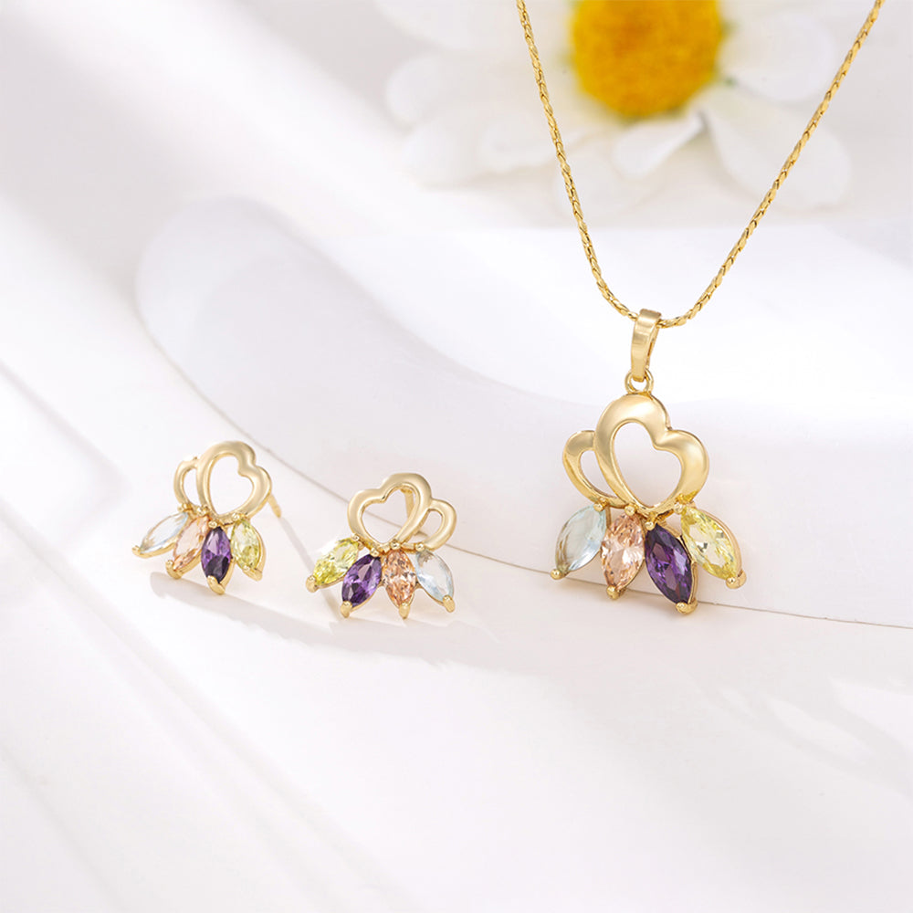 Conjunto de Aleación Bañado en Oro con Cristal Emporia® Púrpura y Cristal Emporia® Blanco ( Pendientes +Colgante ) 4 