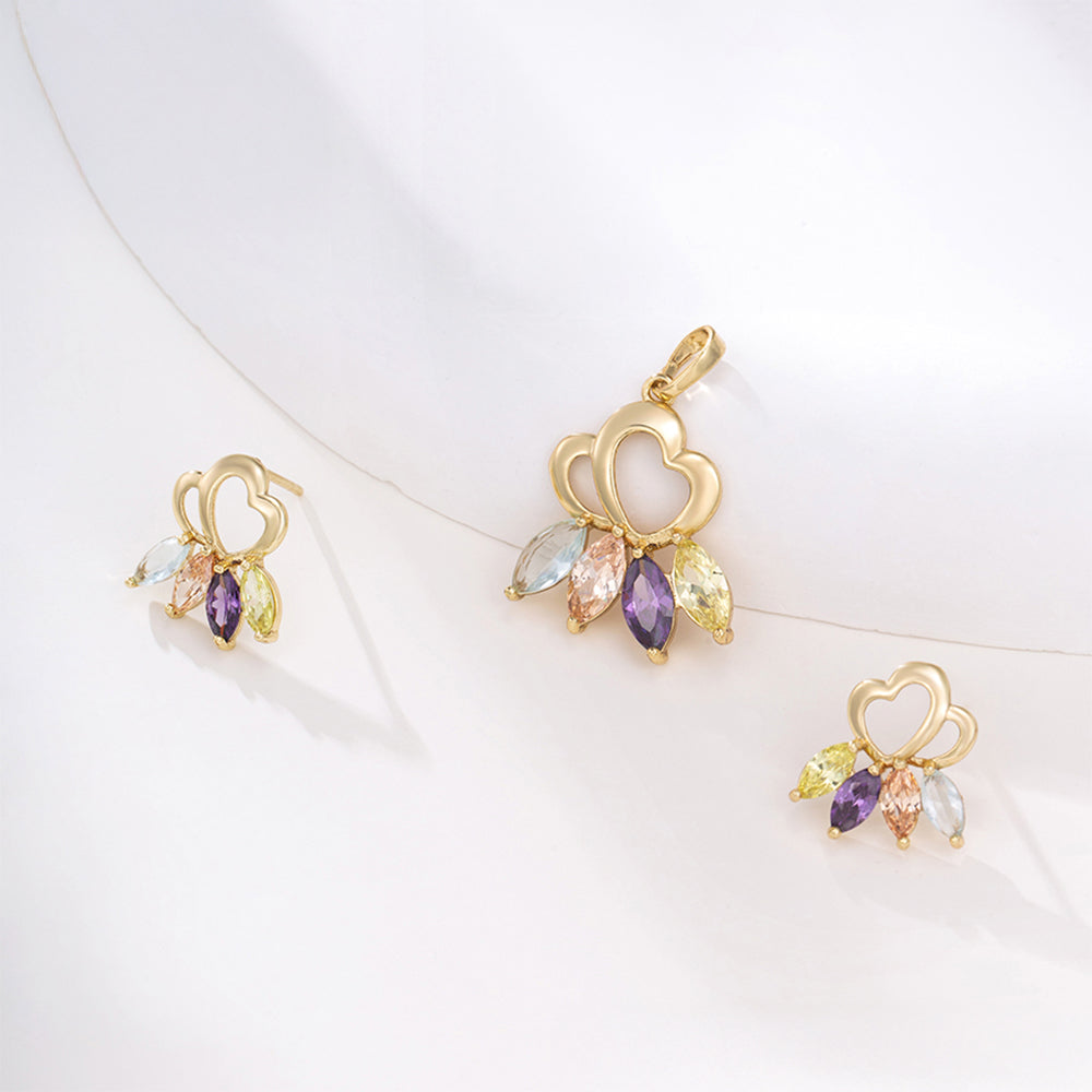 Conjunto de Aleación Bañado en Oro con Cristal Emporia® Púrpura y Cristal Emporia® Blanco ( Pendientes +Colgante ) 1 
