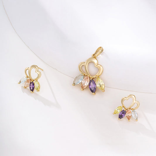 Conjunto de Aleación Bañado en Oro con Cristal Emporia® Púrpura y Cristal Emporia® Blanco ( Pendientes +Colgante )
