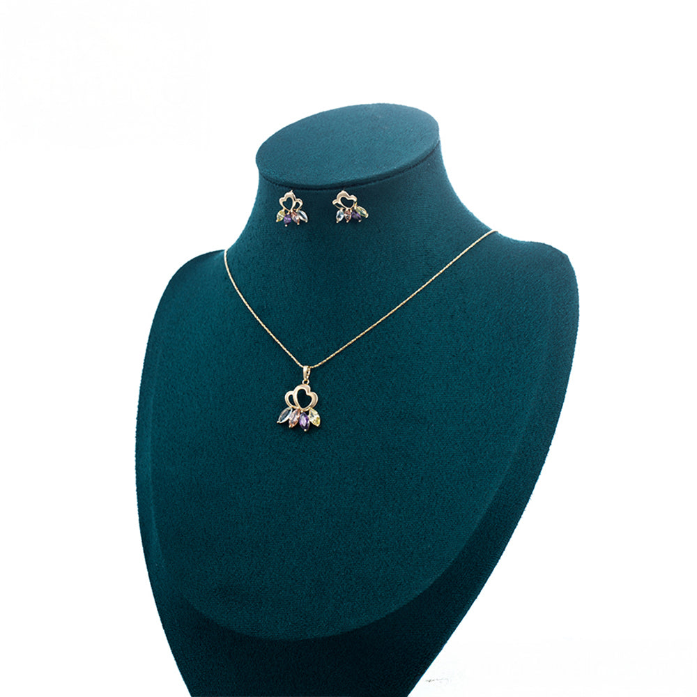 Conjunto de Aleación Bañado en Oro con Cristal Emporia® Púrpura y Cristal Emporia® Blanco ( Pendientes +Colgante ) 8 