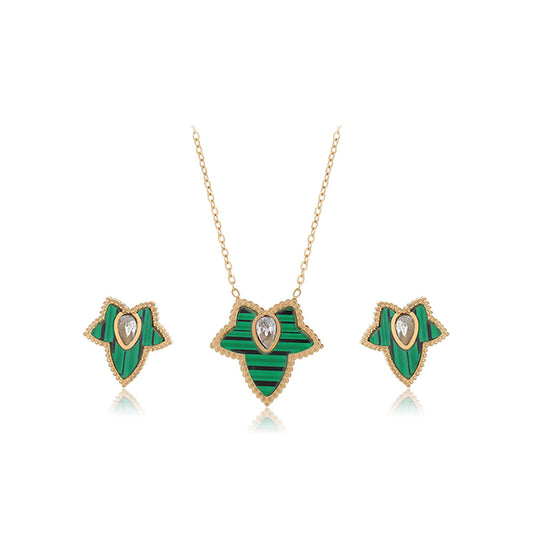 Conjunto de Aleación Bañado en Oro con Cristal Emporia® Verde y Cristal Emporia® Blanco ( Collar +Pendientes )