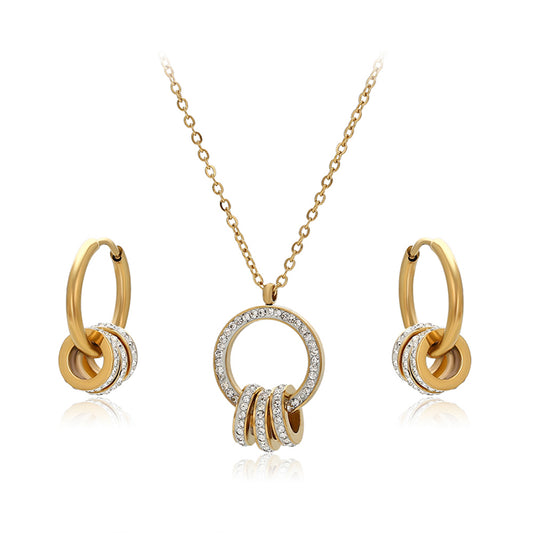 Conjunto de Aleación Bañado en Oro con Cristal Emporia® Blanco ( Collar +Pendientes +Colgante )