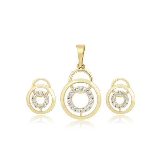 Conjunto de Aleación Bañado en Oro con Cristal Emporia® Blanco ( Pendientes +Colgante )