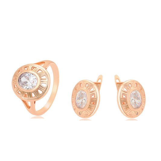 Conjunto de Aleación Bañado en Oro con Cristal Emporia® Blanco ( Pendientes +Anillo )