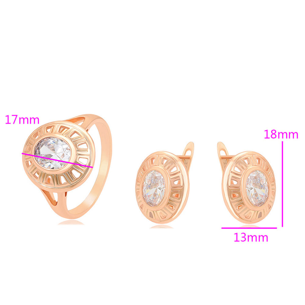 Conjunto de Aleación Bañado en Oro con Cristal Emporia® Blanco ( Pendientes +Anillo ) 3 