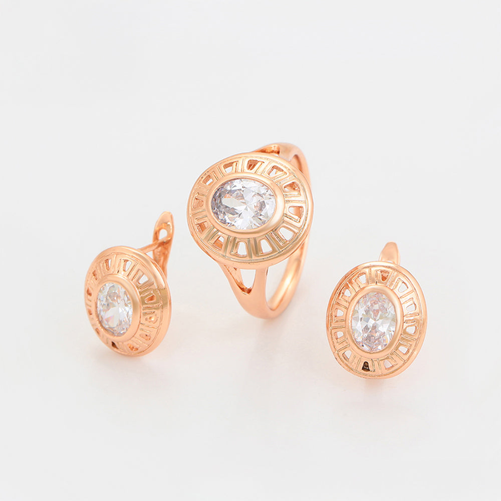 Conjunto de Aleación Bañado en Oro con Cristal Emporia® Blanco ( Pendientes +Anillo ) 1 