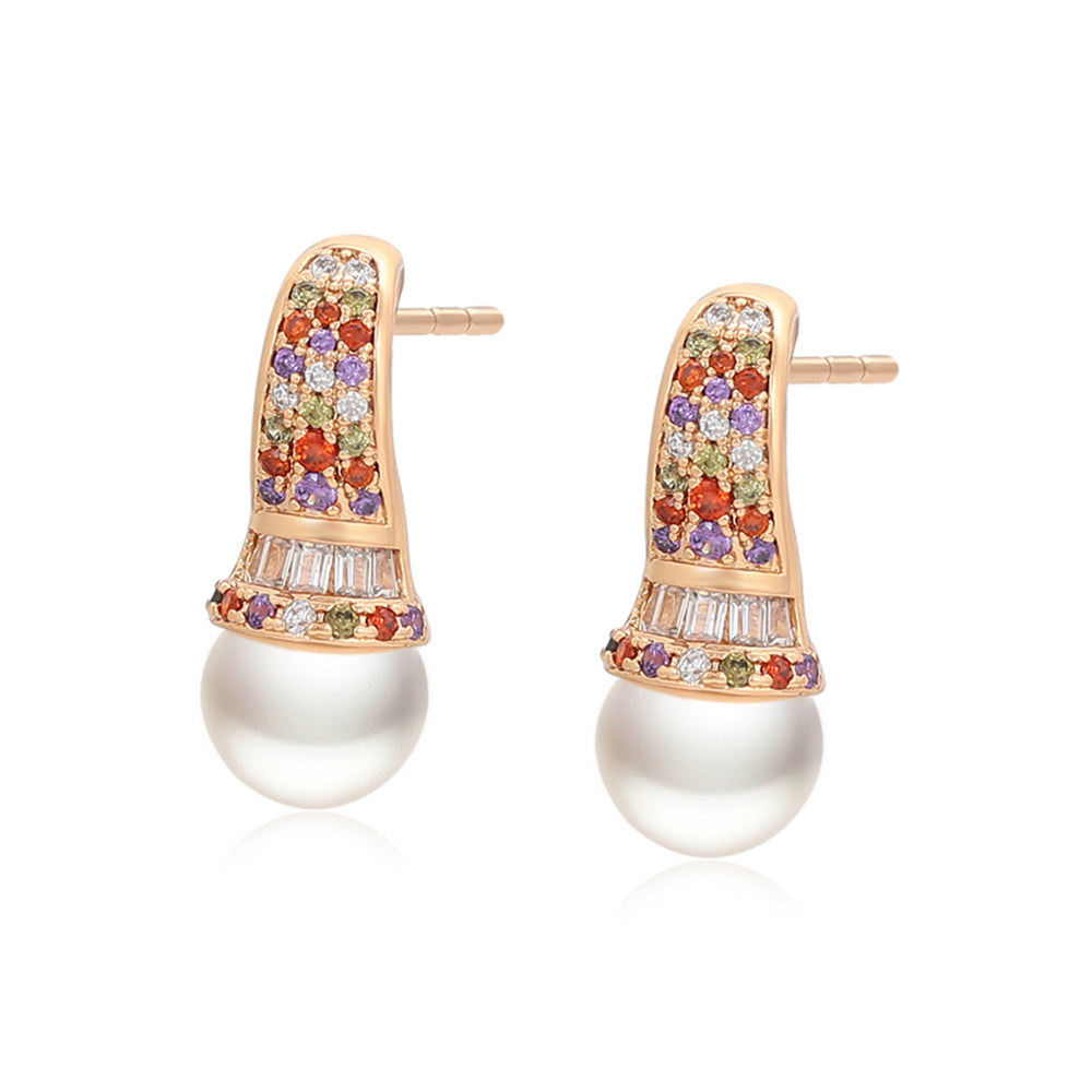 Pendientes de Aleación Bañado en Oro con Cristal Emporia® Rojo y Perla de cristal 1 