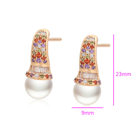 Pendientes de Aleación Bañado en Oro con Cristal Emporia® Rojo y Perla de cristal