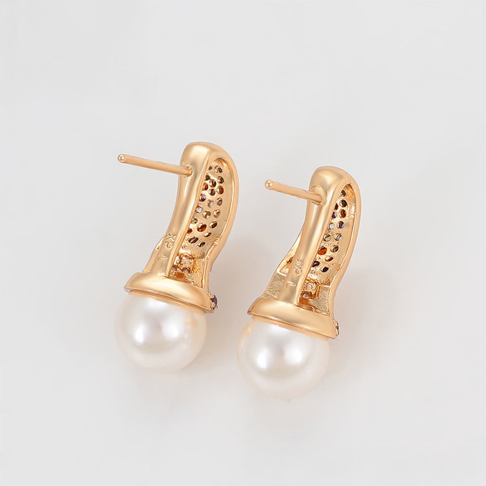 Pendientes de Aleación Bañado en Oro con Cristal Emporia® Rojo y Perla de cristal 3 