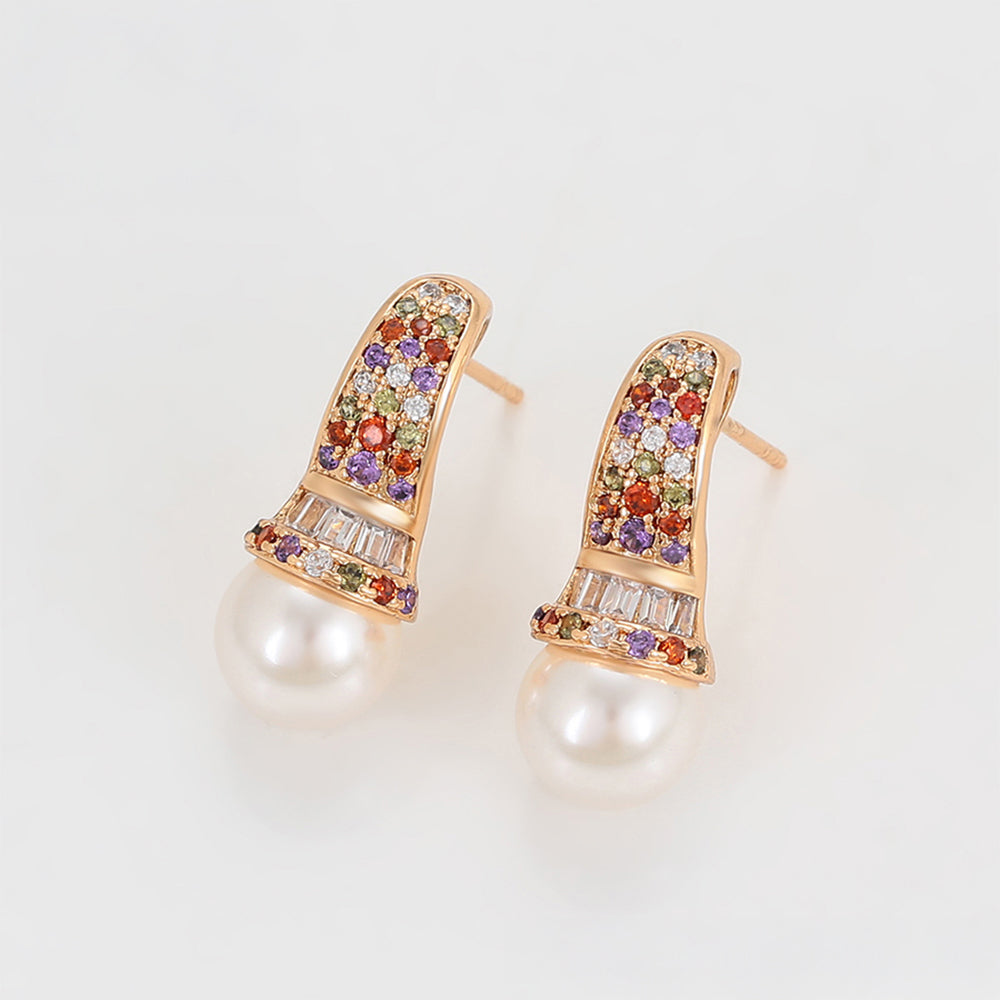 Pendientes de Aleación Bañado en Oro con Cristal Emporia® Rojo y Perla de cristal 5 