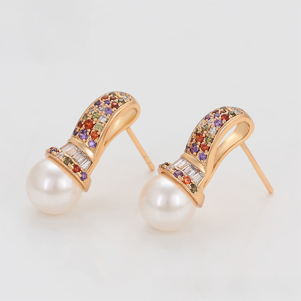 Pendientes de Aleación Bañado en Oro con Cristal Emporia® Rojo y Perla de cristal 7 