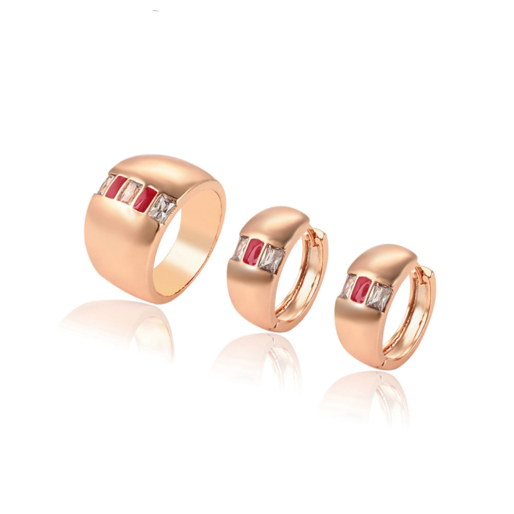 Conjunto de Aleación Bañado en Oro con Cristal Emporia® Rojo y Cristal Emporia® Blanco ( Pendientes +Anillo ) 1 