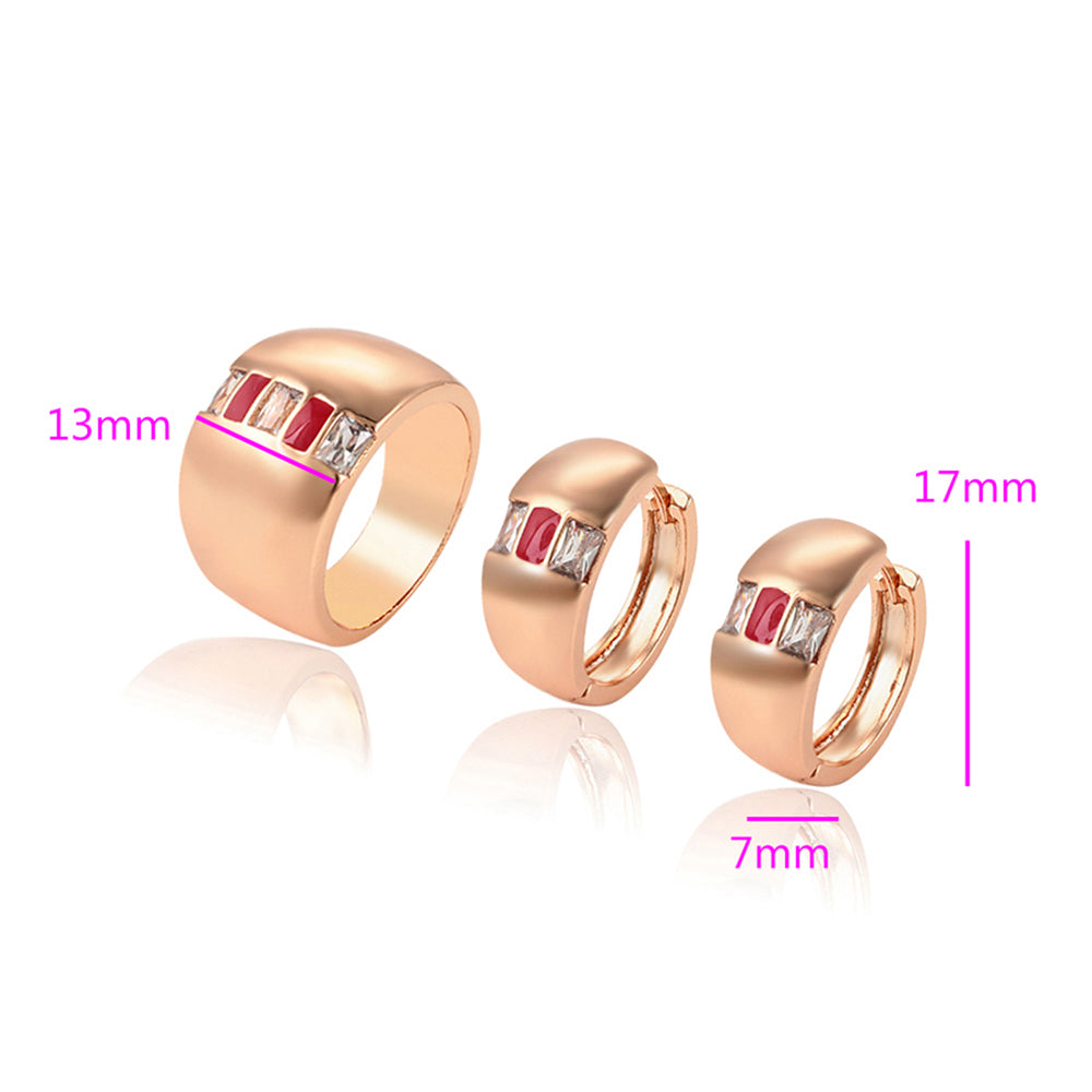 Conjunto de Aleación Bañado en Oro con Cristal Emporia® Rojo y Cristal Emporia® Blanco ( Pendientes +Anillo ) 2 