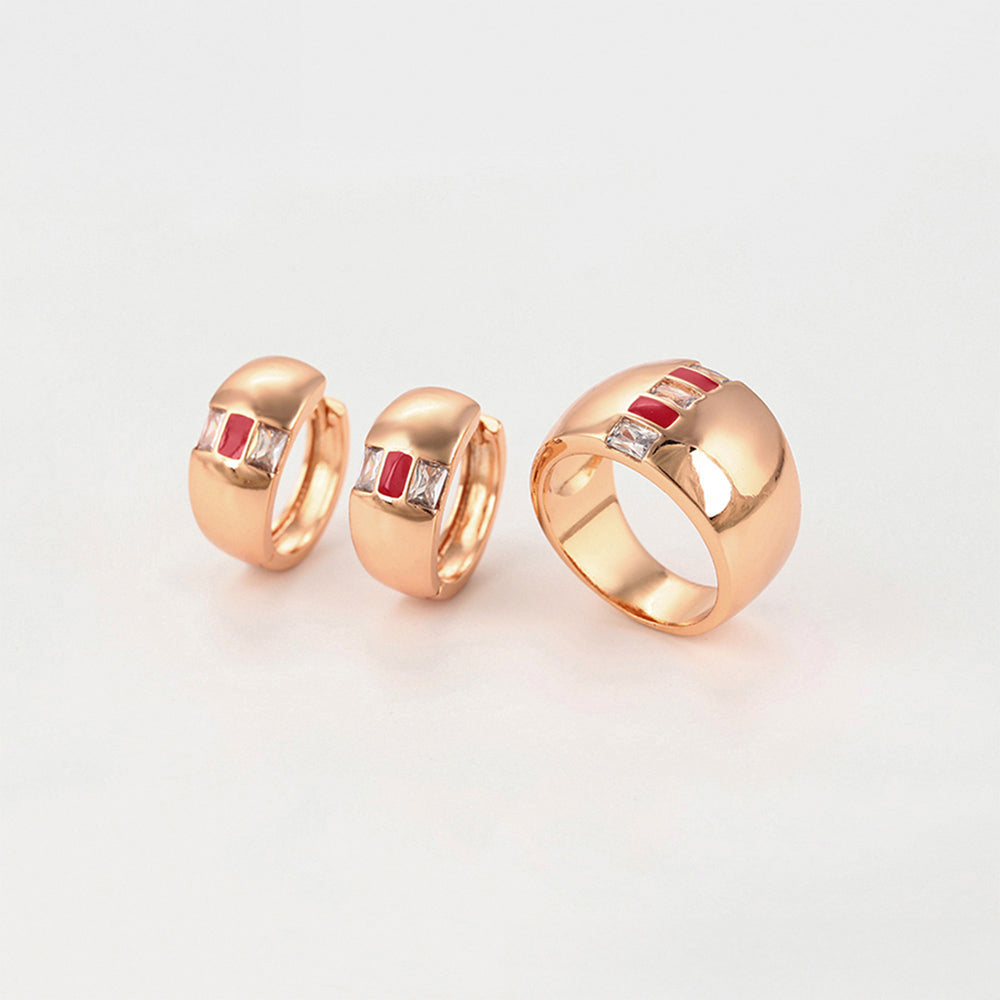 Conjunto de Aleación Bañado en Oro con Cristal Emporia® Rojo y Cristal Emporia® Blanco ( Pendientes +Anillo )