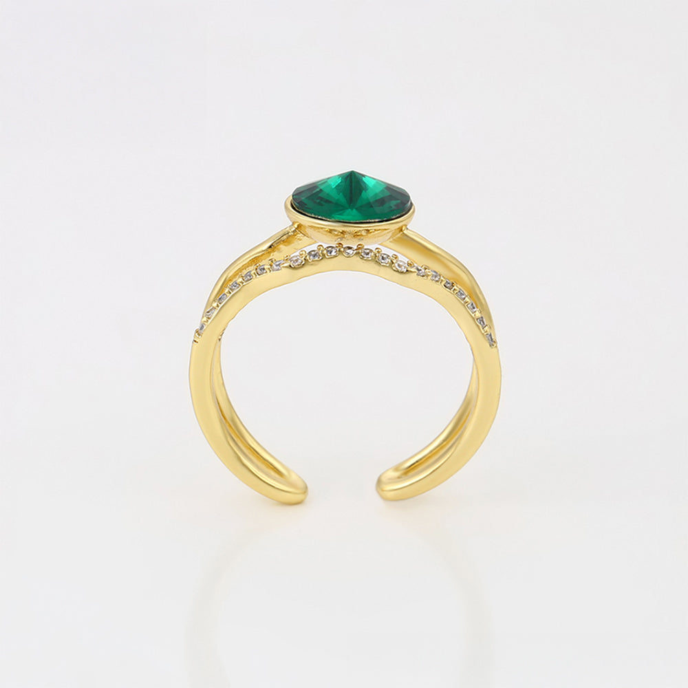 Anillo de Aleación Bañado en Oro con Cristal Emporia® Verde y Cristal Emporia® Blanco 6 
