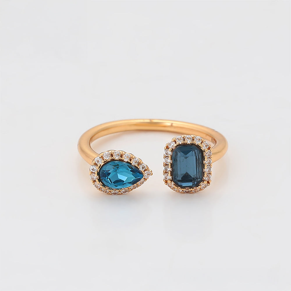 Anillo de Aleación Bañado en Oro con Cristal Emporia® Azul y Cristal Emporia® Blanco 6 