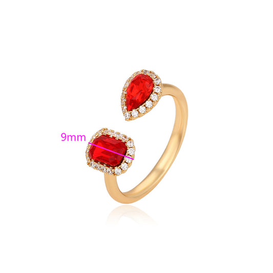 Anillo de Aleación Bañado en Oro con Cristal Emporia® Rojo y Cristal Emporia® Blanco