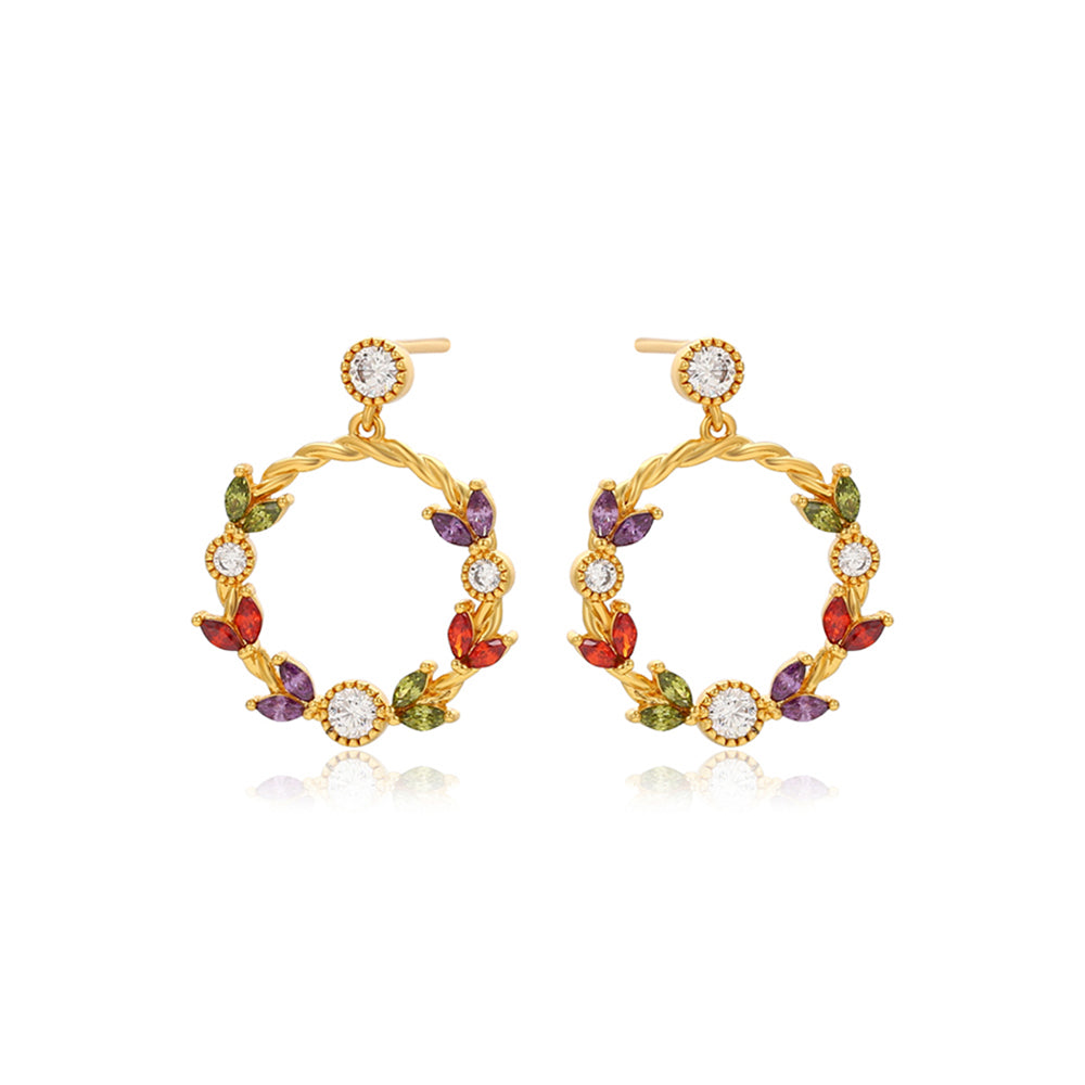 Pendientes de Aleación Bañado en Oro con Cristal Emporia® Rojo y Cristal Emporia® Blanco