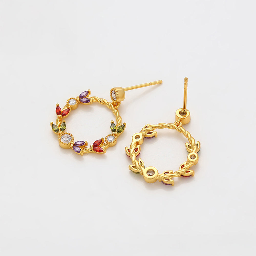Pendientes de Aleación Bañado en Oro con Cristal Emporia® Rojo y Cristal Emporia® Blanco