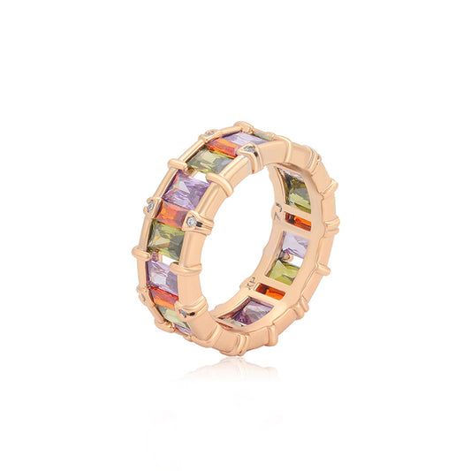 Anillo de Aleación Bañado en Oro con Cristal Emporia® Púrpura y Cristal Emporia® Rosa